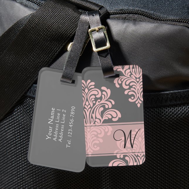 Étiquette À Bagage Monogramme Girl Damask (Créateur téléchargé)