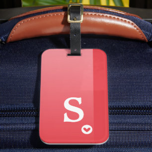 Étiquette À Bagage Monogramme Girly Red Heart Simple Moderne Chic