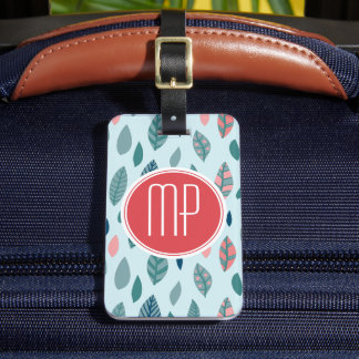 Étiquette À Bagage Monogramme Girly Whimsical Feuille Motif