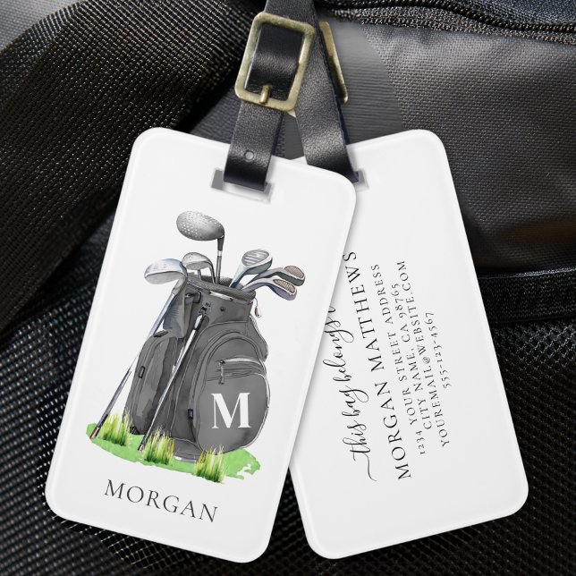 Étiquette À Bagage Monogramme Golf Black (Monogram Black Golf Bag Luggage Tag)