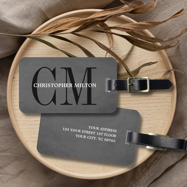 Étiquette À Bagage Monogramme gras en gris foncé (Créateur téléchargé)