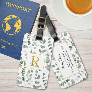 Étiquette À Bagage Monogramme Green Eucalyptus Feuille Motif de verdu