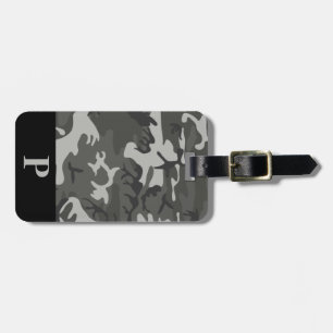 Étiquette À Bagage Monogramme Gris Camo militaire Camouflage noir Cad