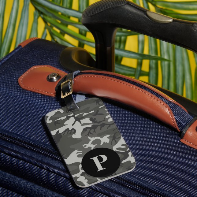 Étiquette À Bagage Monogramme gris camouflage militaire cercle (Insitu Rectoal 1)