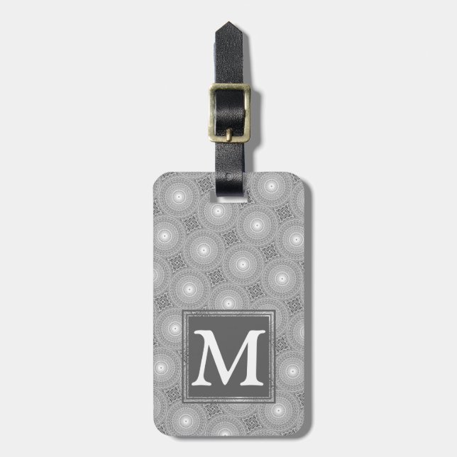 Étiquette À Bagage Monogramme gris cercles motif (Devant Vertical)