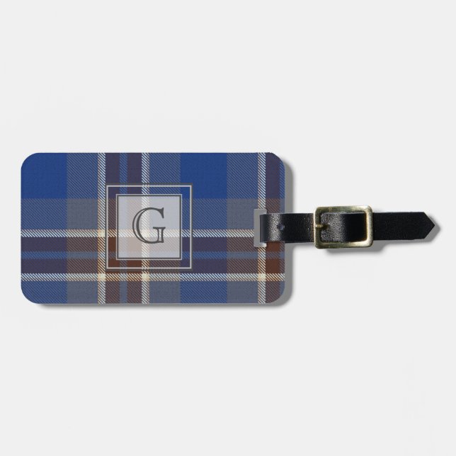 Étiquette À Bagage Monogramme Gris Gris Tartan Cadeaux Pour Hommes Cu (Devant horizontal)