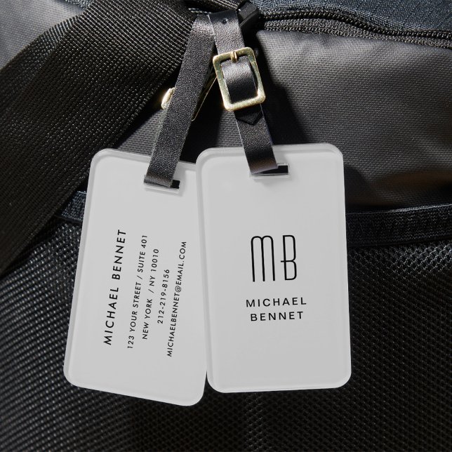 Étiquette À Bagage Monogramme gris moderne (Modern Gray Monogrammed Luggage Tag)