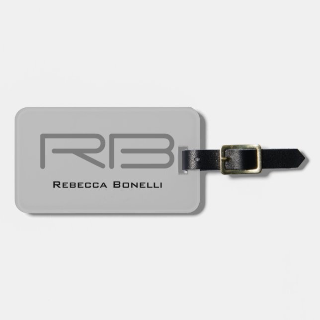 Étiquette À Bagage Monogramme gris tendance minimaliste Plain (Devant horizontal)