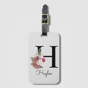 Étiquette À Bagage Monogramme H Initial Rose Bohème Floral Féminin