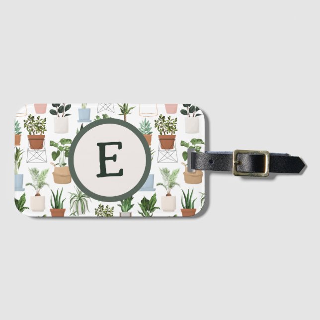 Étiquette À Bagage Monogramme Houseplants Feuilles botaniques (Devant Horizontal)