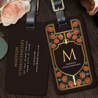 Étiquette À Bagage Monogramme Imaginaire médiéval Red Sword Shield