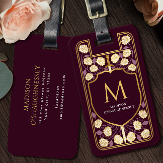 Étiquette À Bagage Monogramme Imaginaire médiéval Red Sword Shield