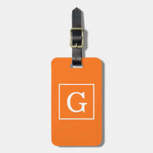 Étiquette À Bagage Monogramme Initial Cadre Blanc Orange Citrouille
