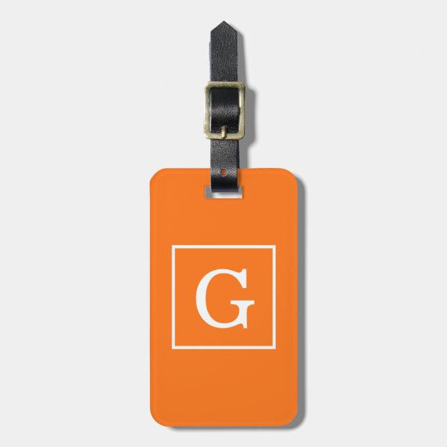 Étiquette À Bagage Monogramme Initial Cadre Blanc Orange Citrouille (Devant Vertical)