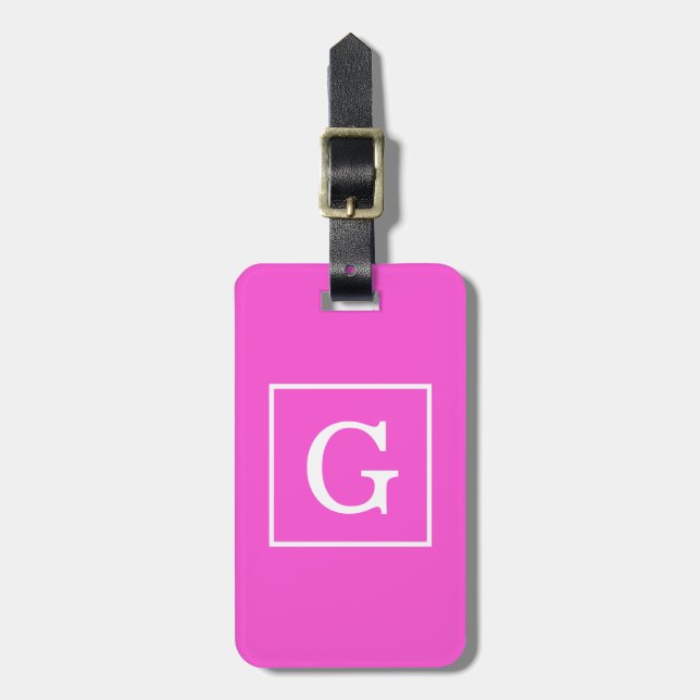 Étiquette À Bagage Monogramme Initial Cadre Rose Blanc (Devant Vertical)