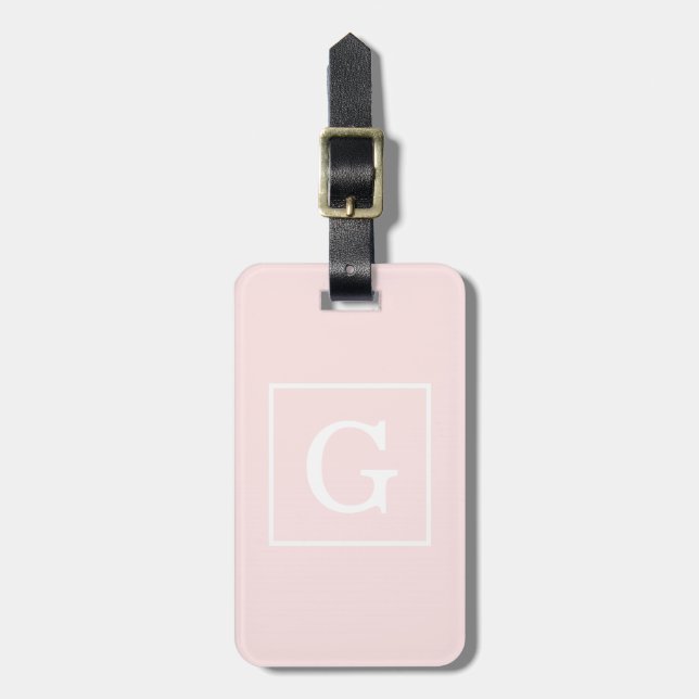 Étiquette À Bagage Monogramme Initial Cadre Rose Clair Blanc (Devant Vertical)