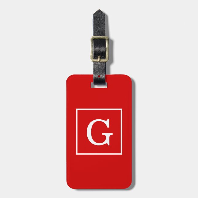 Étiquette À Bagage Monogramme Initial Cadre Rouge Blanc (Devant Vertical)