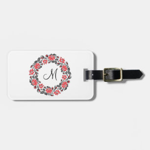 Étiquette À Bagage Monogramme initial des roses rouges à point croisé