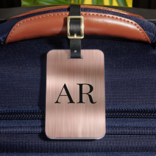 Étiquette À Bagage Monogramme Initial en Métal Rose Gold de Style Élé