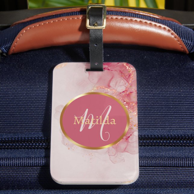 Étiquette À Bagage Monogramme Initial Faux Or Rose Texte Personnalisé (Insitu Rectoal 2)