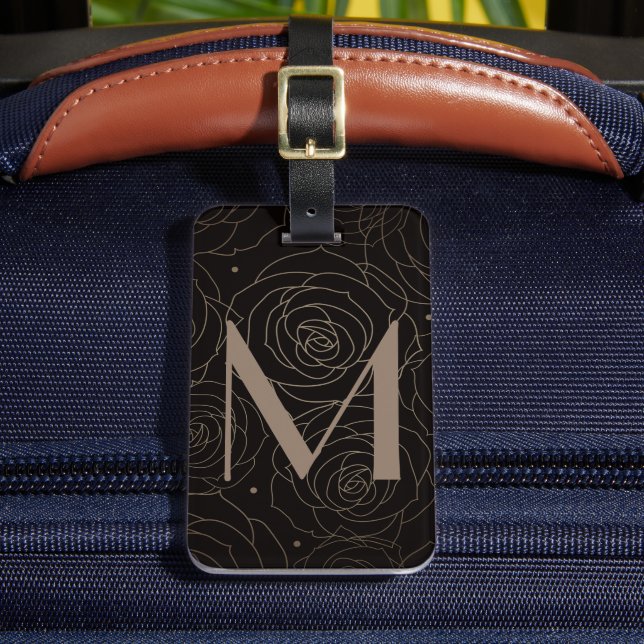 Étiquette À Bagage Monogramme Initial Fleurs de Rosier Foncé Neutre D (Insitu Rectoal 2)