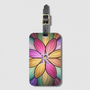 Étiquette À Bagage Monogramme Initial Floral Élégant en Verre Cathédr
