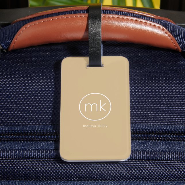 Étiquette À Bagage Monogramme Initial Minimal Neutre Beige & Blanc (Verso Insitu 4)