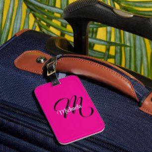 Étiquette À Bagage Monogramme initial minimaliste moderne nom rose ch