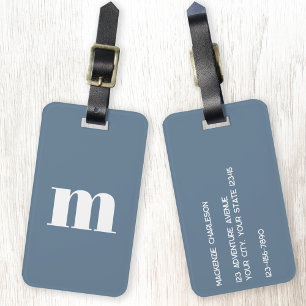 Étiquette À Bagage Monogramme Initial Moderne Gris Bleu Poussiéreux