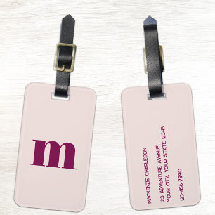 Étiquette À Bagage Monogramme Initial Moderne Rose Pâle Bourgogne