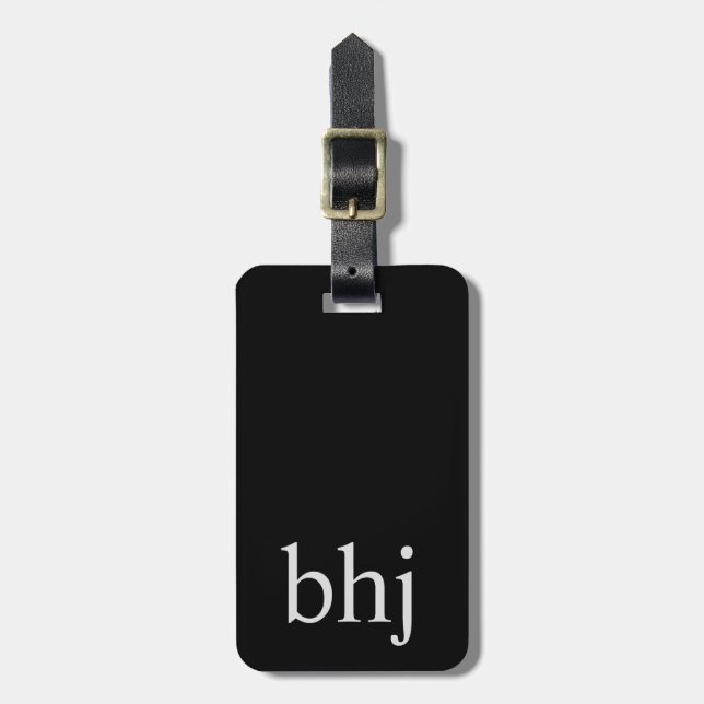 Étiquette À Bagage Monogramme initial noir simple (Devant Vertical)