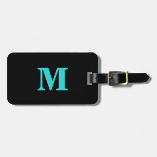Étiquette À Bagage Monogramme Initial Nom personnalisé Noir Turquoise