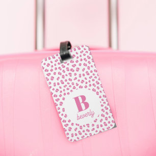 Étiquette À Bagage Monogramme Initial Nom Rose Chic