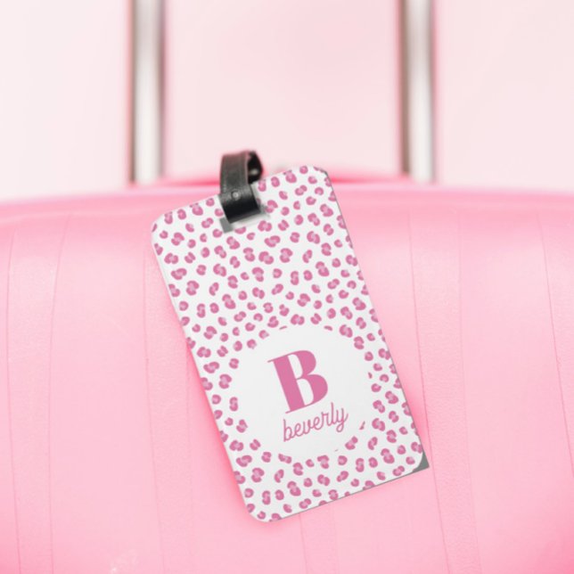 Étiquette À Bagage Monogramme Initial Nom Rose Chic (Créateur téléchargé)