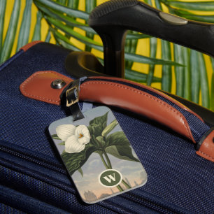 Étiquette À Bagage Monogramme Initial Trille Blanc Botanique Vintage