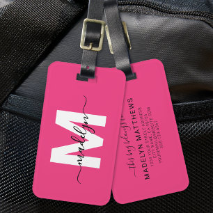 Étiquette À Bagage Monogramme Initiale Personnalisé Voyageuse Rose