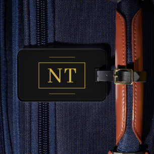 Étiquette À Bagage Monogramme initiales or noir