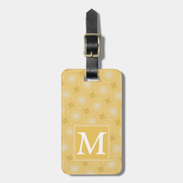 Étiquette À Bagage Monogramme jaune cercles motif (Devant Vertical)