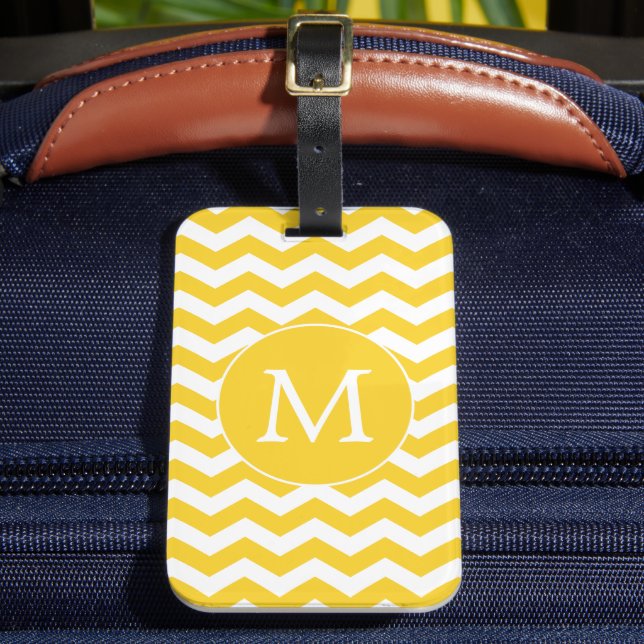 Étiquette À Bagage Monogramme jaune coloré Chevron Motif (Insitu Rectoal 2)