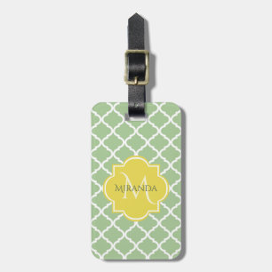 Étiquette À Bagage Monogramme jaune Quatrefeuilles Vert pastel chic N