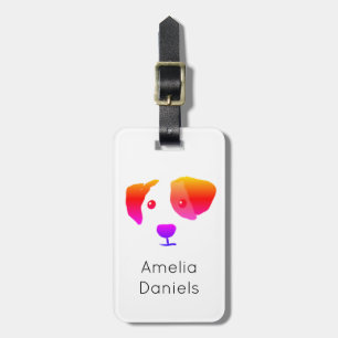 Étiquette À Bagage Monogramme Joyeux Chien arc-en-ciel