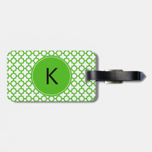 Étiquette À Bagage Monogramme Kelly Green Quatrefoil Motif