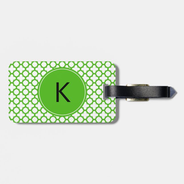 Étiquette À Bagage Monogramme Kelly Green Quatrefoil Motif (Dos horizontal)