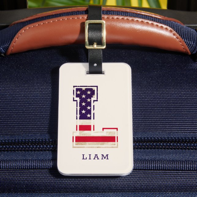 Étiquette À Bagage Monogramme L de drapeau américain moderne (Insitu Rectoal 2)