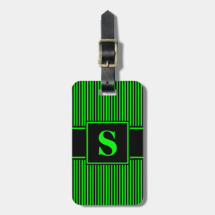 Étiquette À Bagage Monogramme Lime Green Black Pinstripe