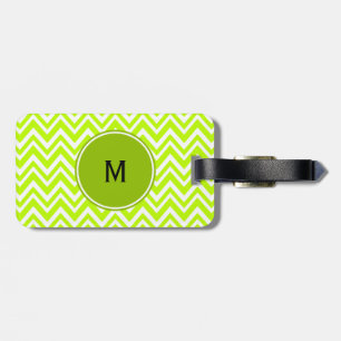 Étiquette À Bagage Monogramme Lime vert et blanc Zigzag Motif