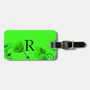 Étiquette À Bagage Monogramme Loyer Initiales Fleur vert néon brillan
