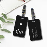 Étiquette À Bagage Monogramme maçonnique simple à points noirs et bla<br><div class="desc">Simple design élégant personnalisable porte-bagages design avec arrière - plan noir,  monogramme blanc gras.</div>