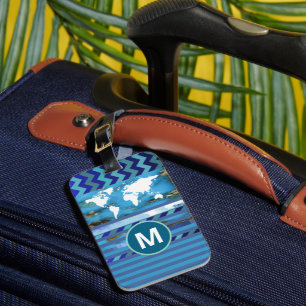 Étiquette À Bagage Monogramme marbré turquoise