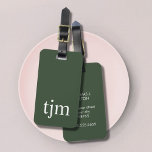 Étiquette À Bagage Monogramme Masculin Blanc Vert Simple<br><div class="desc">Simple design élégant personnalisable porte-bagages design avec arrière - plan vert,  blanc gras monogramme.</div>